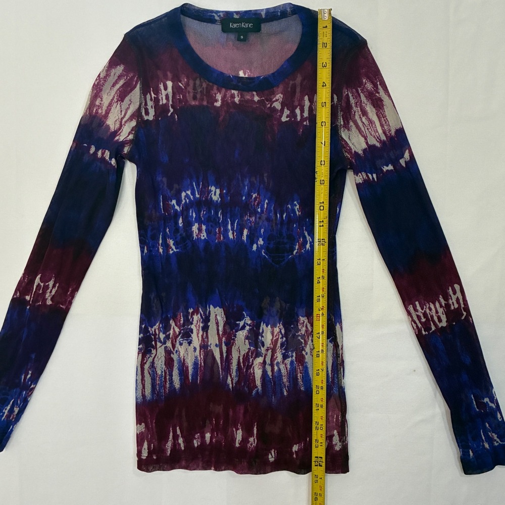 Karen Kane Sheer Mesh Tie Dye Top Women‎ Small Long Sleeve Layering Y2K Grunge - Picture 5 of 10